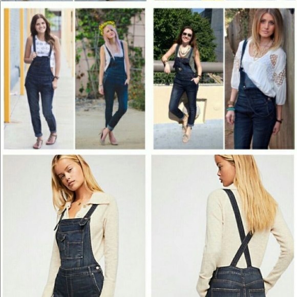 Size 26 Free People Brady Wash Denim Overalls with Intentional Distressing - Picture 5 of 8